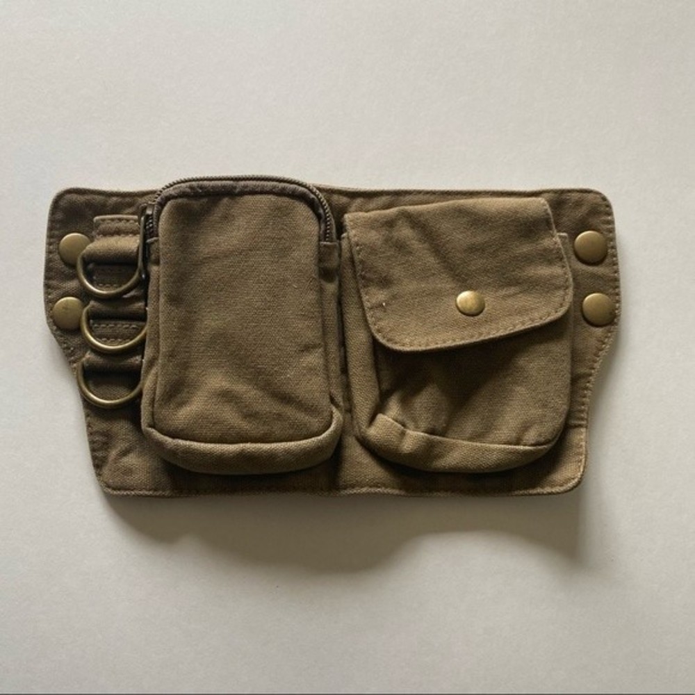 Army Green Canvas Hip Bag For Belt Two Front Pockets